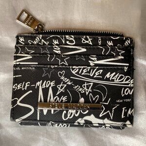 Steve Madden Women's Black & White Graffiti Text Wallet/Card Holder/Coin Pouch